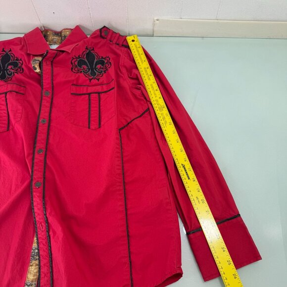 Vintage Y2K Montero Black Label Shirt Men XL Flip Cuff Embroidered Military Red - Picture 9 of 11